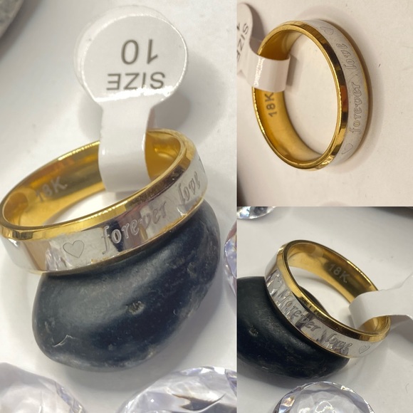 Elegant Two Tone Steel Forever Love Engraved Wedding Band - Picture 3 of 3